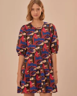 Black Wild Mushrooms Puff Sleeve Mini Dress