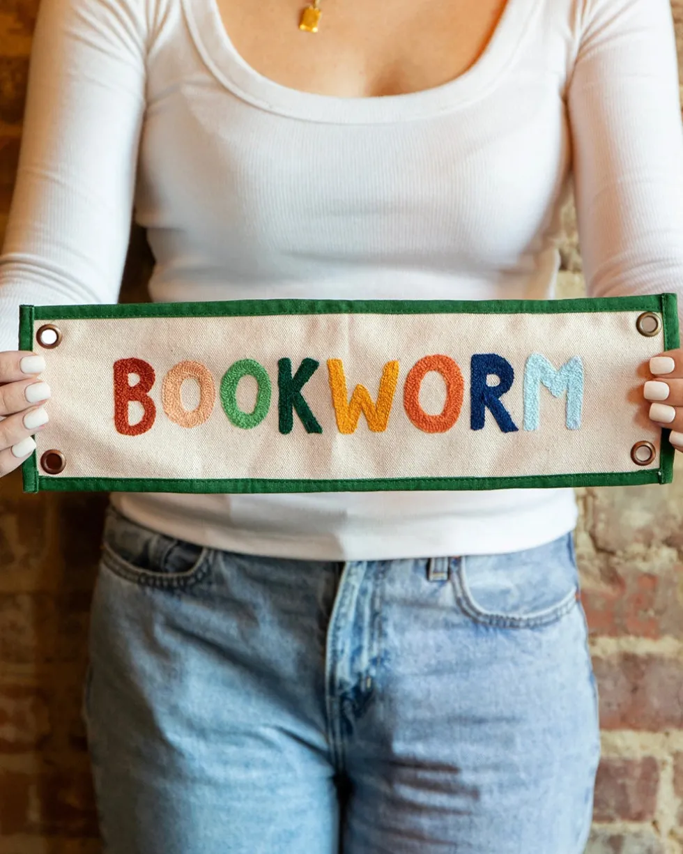 Bookworm Embroidered Canvas Banner