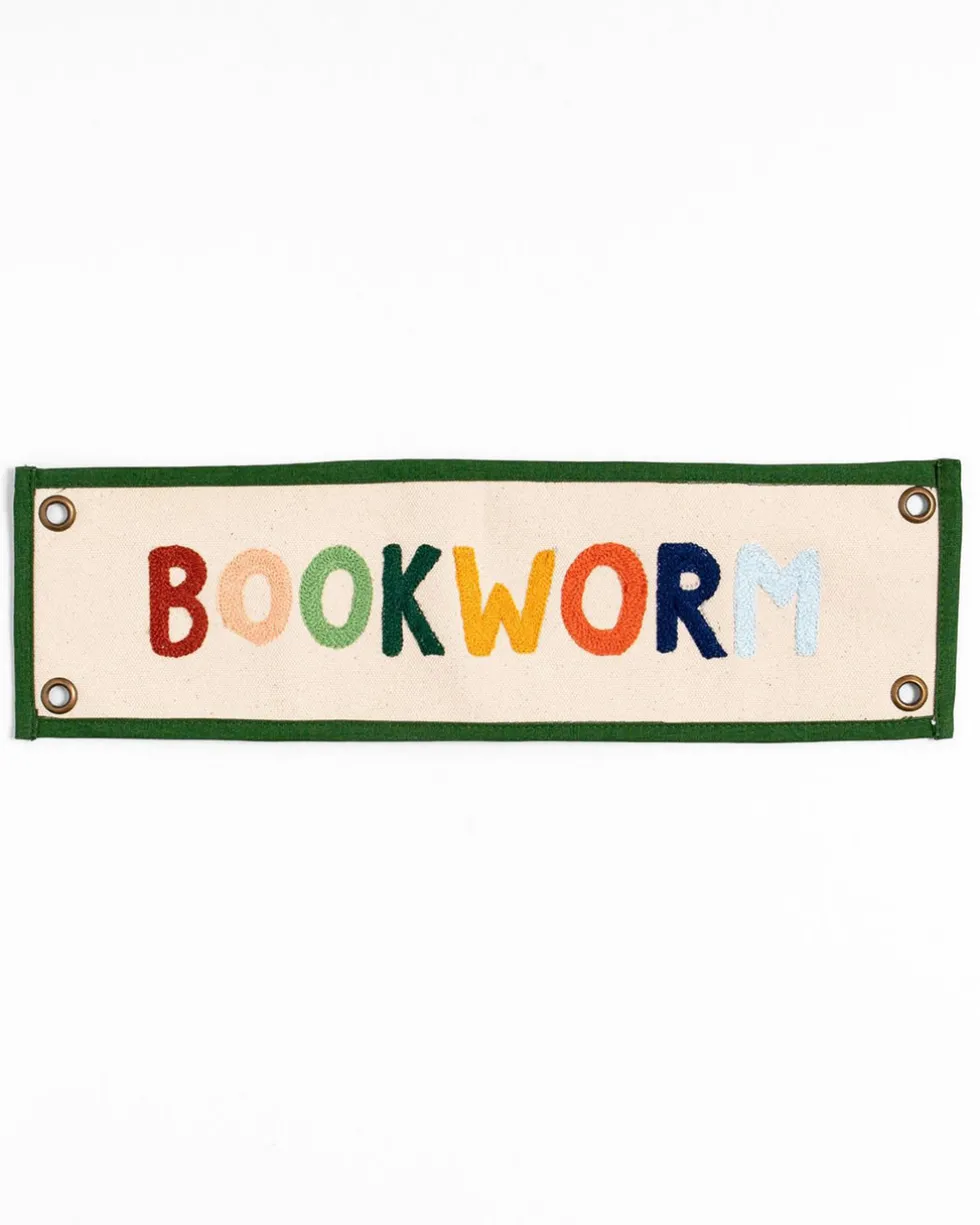 Bookworm Embroidered Canvas Banner