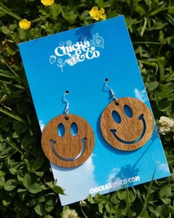 Brown Smile Wood Earrings