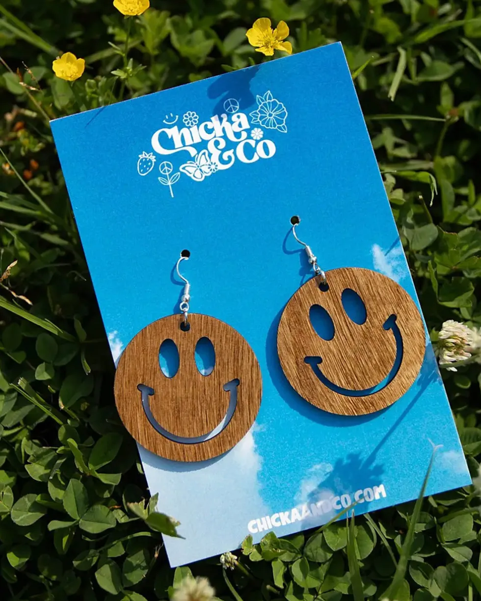 Brown Smile Wood Earrings