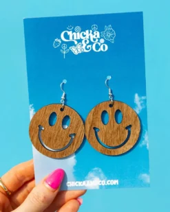 Brown Smile Wood Earrings
