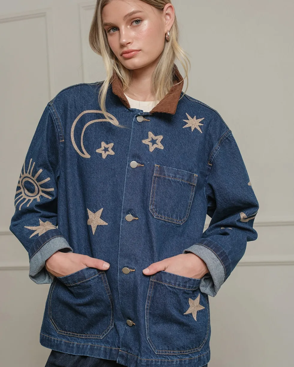 Celestial Embroidered Denim Jacket