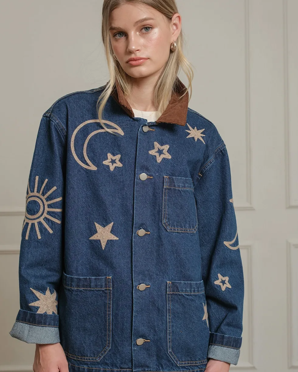 Celestial Embroidered Denim Jacket