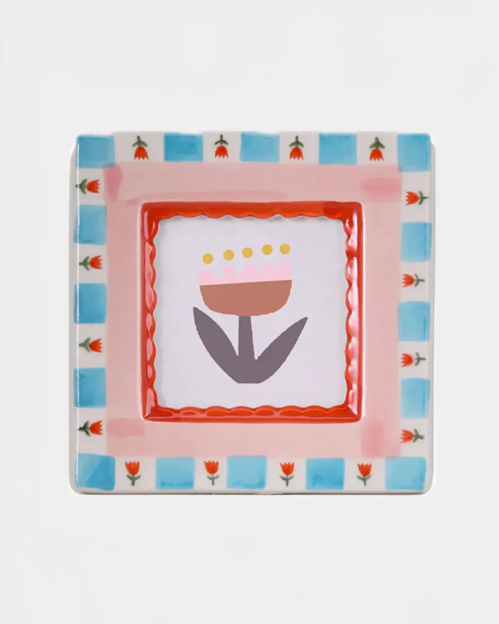 Ceramic Photo Frame - Red Flowers