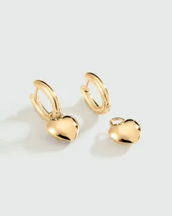 Charm Heart Huggie Hoop Earrings - Yellow Gold