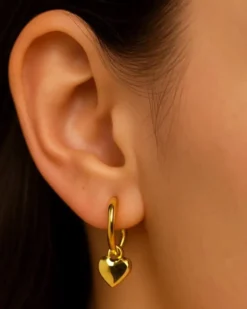 Charm Heart Huggie Hoop Earrings - Yellow Gold