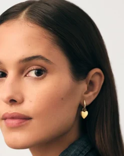 Charm Heart Huggie Hoop Earrings - Yellow Gold