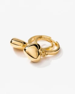 Charm Heart Huggie Hoop Earrings - Yellow Gold