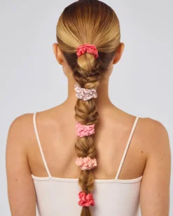 Cherry Blossom Ruched Satin Scrunchies - Set of 5