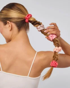 Cherry Blossom Ruched Satin Scrunchies - Set of 5