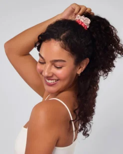 Cherry Blossom Ruched Satin Scrunchies - Set of 5