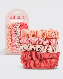 Cherry Blossom Ruched Satin Scrunchies - Set of 5