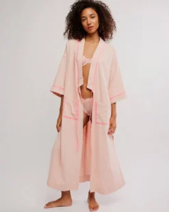 Close To Home Flannel Robe - Neon Peach