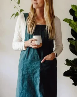 Cross Back Apron - Peacock Blue