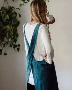 Cross Back Apron - Peacock Blue