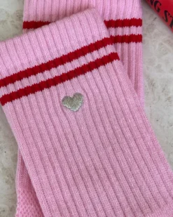 Embroidered Boyfriend Socks - Amour Pink + Heart