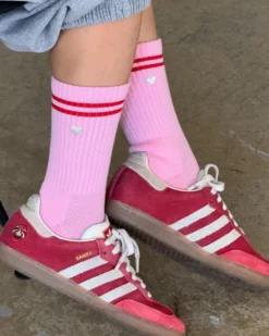 Embroidered Boyfriend Socks - Amour Pink + Heart