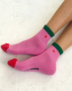 Embroidered Color Block Girlfriend Socks - Rose Green + Heart