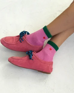 Embroidered Color Block Girlfriend Socks - Rose Green + Heart