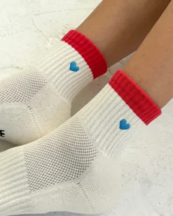 Embroidered Color Block Girlfriend Socks - Blue Red + Heart