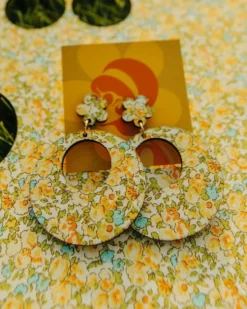 Floral Fabric Wood Earrings
