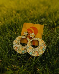 Floral Fabric Wood Earrings