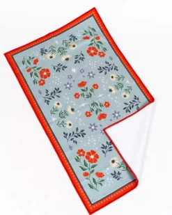 Floral Print Tea Towel - Blue