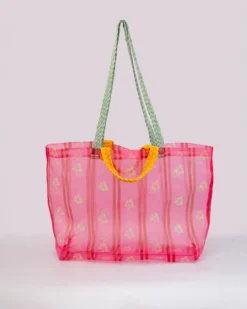 Floral Stripe Mesh Market Bag