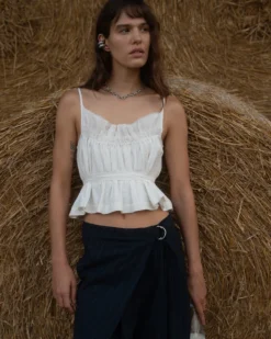 Florence White Gathered Top