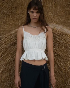 Florence White Gathered Top