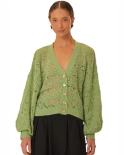 Green Textured Knit Cardigan