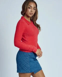 Heidi Brushed Knit Long Sleeve Polo Top