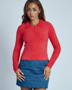 Heidi Brushed Knit Long Sleeve Polo Top