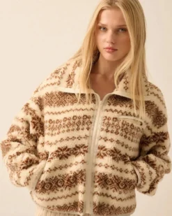 Highland Trails Alpine-Print Sherpa Fleece Jacket