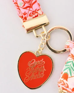 Lanyard Keychain - Pink Tile Floral