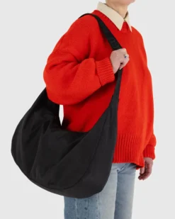 Large Nylon Crescent Bag w/ Key Leash - Black