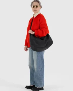Large Nylon Crescent Bag w/ Key Leash - Black