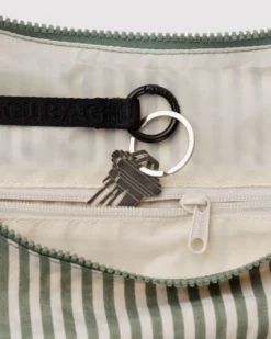 Large Nylon Crescent Bag w/ Key Leash - Sage Stripe