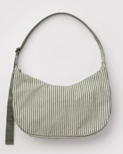 Large Nylon Crescent Bag w/ Key Leash - Sage Stripe