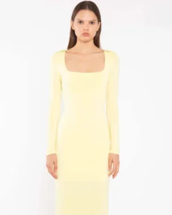 Lemon Yellow Square Neck Maxi Dress