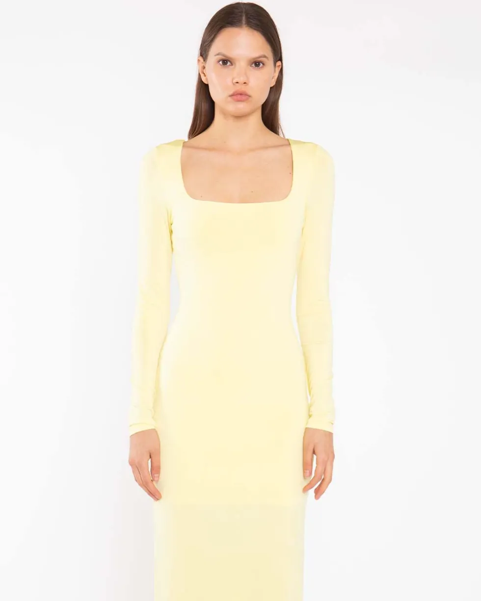 Lemon Yellow Square Neck Maxi Dress