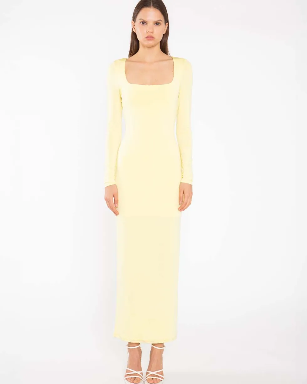 Lemon Yellow Square Neck Maxi Dress