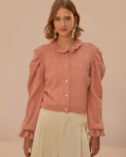 Light Pink Ruffle Knit Cardigan