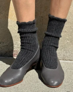 Linen Scallop Socks - Charcoal