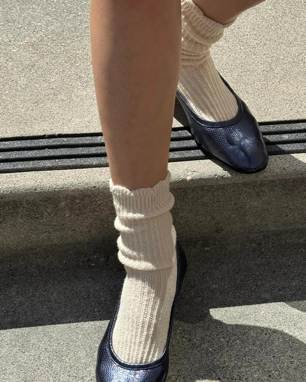 Linen Scallop Socks - Naturel