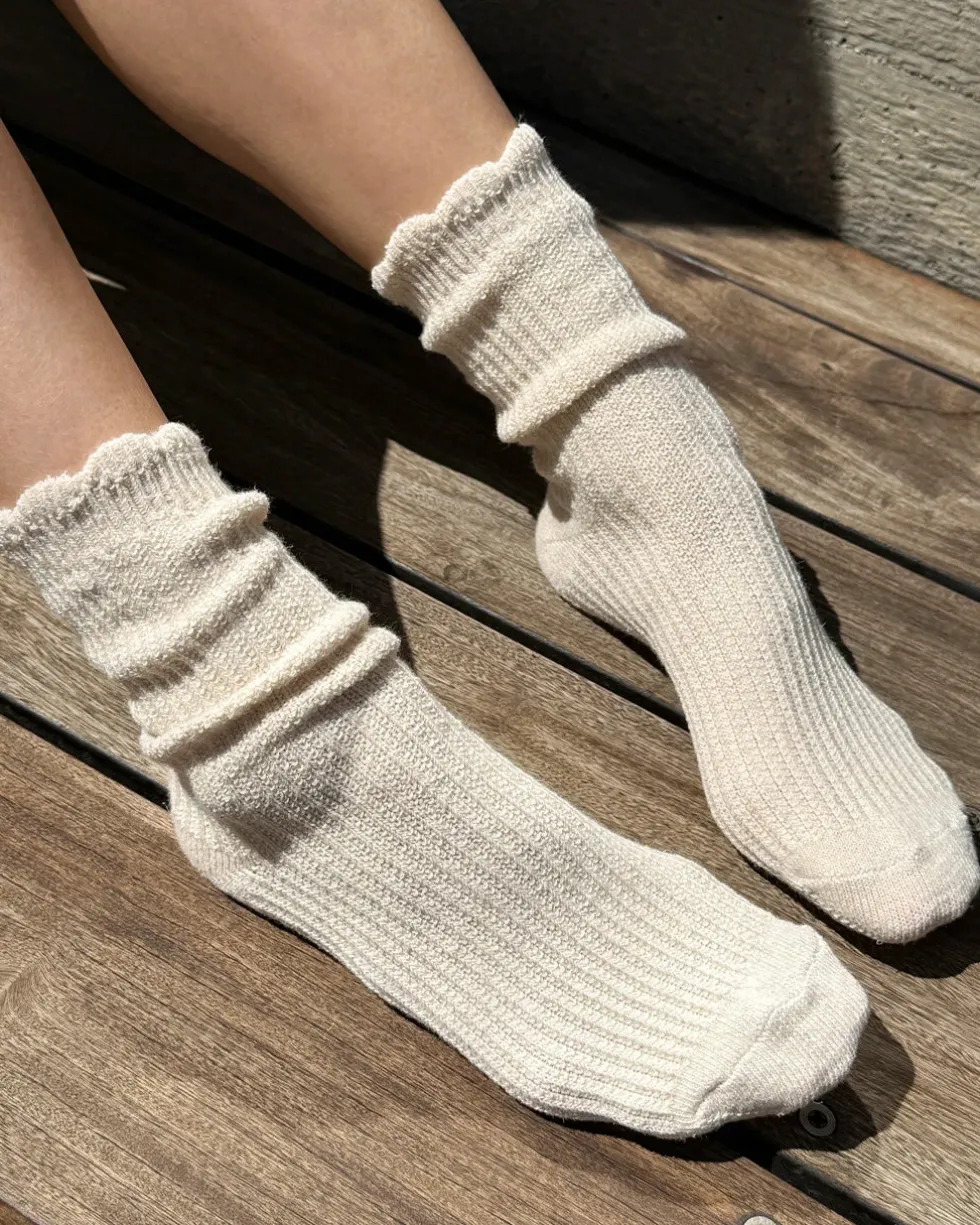 Linen Scallop Socks - Naturel