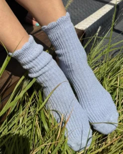Linen Scallop Socks - Pale Blue