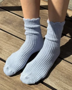 Linen Scallop Socks - Pale Blue