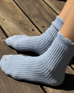Linen Scallop Socks - Pale Blue
